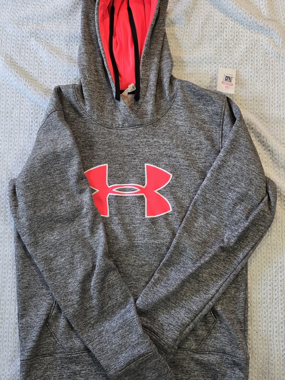 Under Armour Gray Hoodie with Neon Pink Logo Womems Med